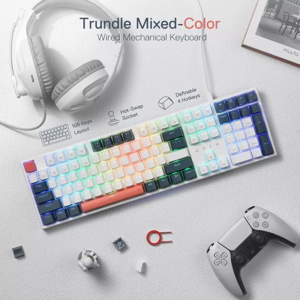 Redragon K668 RGB Gaming Keyboard 104 Keys  Extra 4 Hotkeys Wired Mechanical Keyboard wSound Absorbing Foams Upgraded Hotswappable Socket Mixed Color Keycaps Red Switch