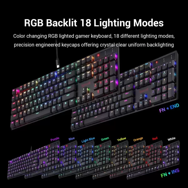 Redragon Mechanical Gaming Keyboard RGB LED Backlit Low Profile Wired Macro 96 Keys Red Switches for Windows Gaming PC Black