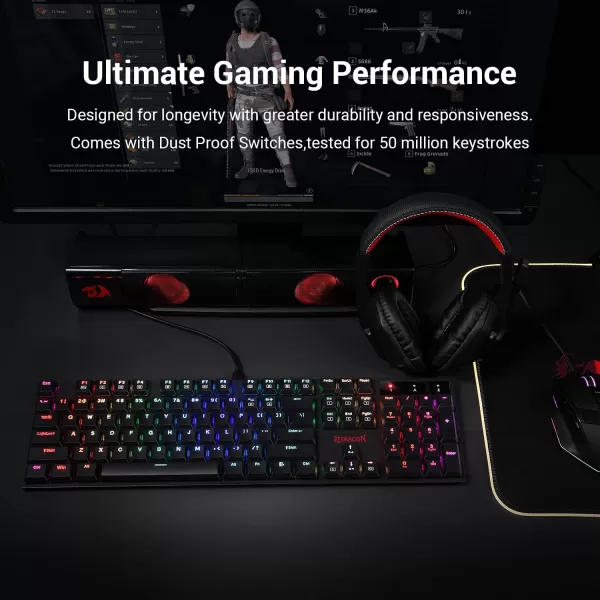 Redragon Mechanical Gaming Keyboard RGB LED Backlit Low Profile Wired Macro 96 Keys Red Switches for Windows Gaming PC Black