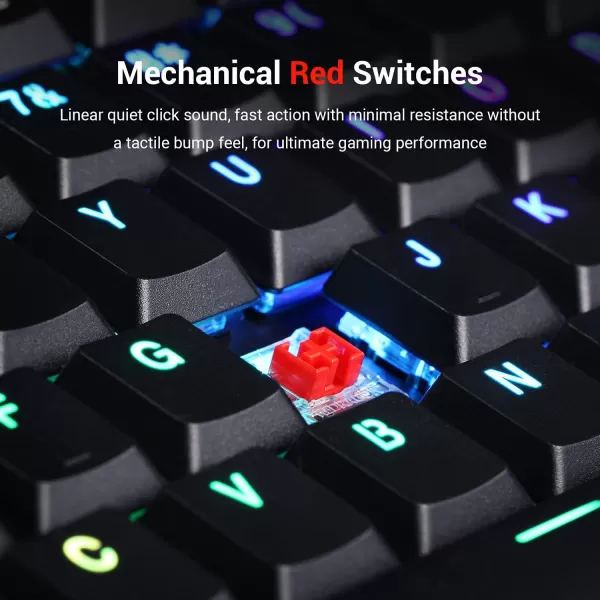 Redragon Mechanical Gaming Keyboard RGB LED Backlit Low Profile Wired Macro 96 Keys Red Switches for Windows Gaming PC Black