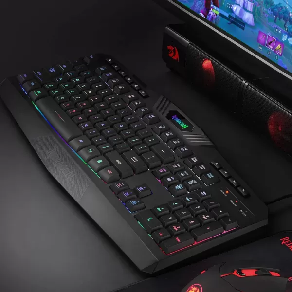 Redragon PC Gaming Keyboard RGB LED Backlit Wired Multimedia Keys Silent USB Keyboard with Wrist Rest for Windows PC Games Black