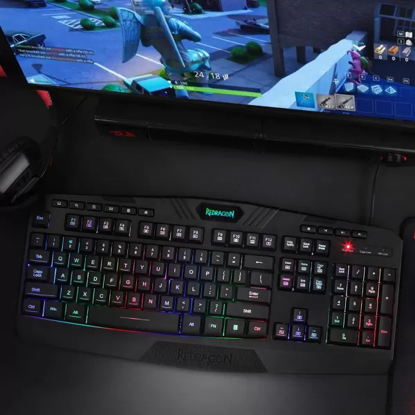 Redragon PC Gaming Keyboard RGB LED Backlit Wired Multimedia Keys Silent USB Keyboard with Wrist Rest for Windows PC Games Black