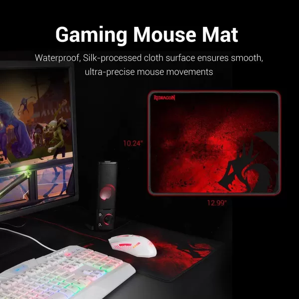 Redragon S101 Wired RGB Backlit Gaming Keyboard and Mouse Gaming Mouse Pad Gaming Headset Combo All in ONE PC Gamer Bundle for Windows PC  White