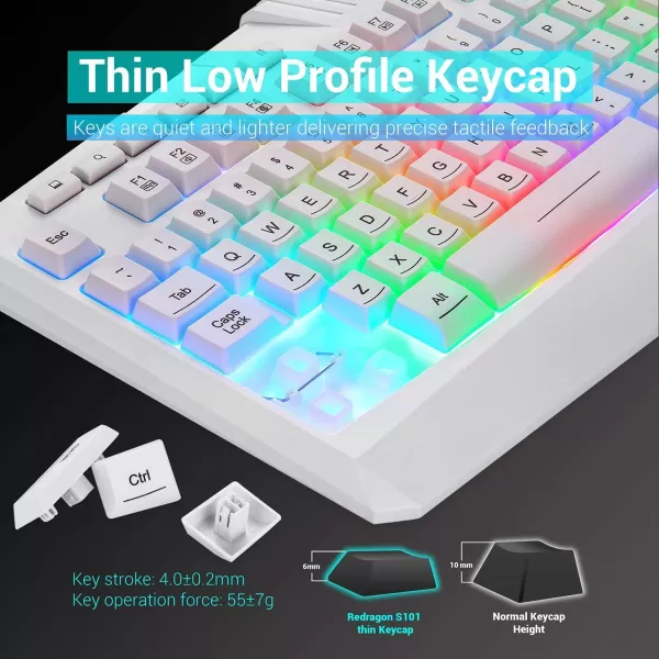 Redragon S101 Wired RGB Backlit Gaming Keyboard and Mouse Gaming Mouse Pad Gaming Headset Combo All in ONE PC Gamer Bundle for Windows PC  White