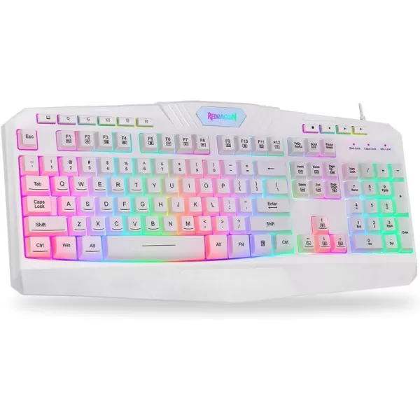Redragon K503 Gaming Keyboard RGB LED Backlit Multimedia Keys Silent USB Keyboard with Wrist Rest for Windows PC Games Wired White
