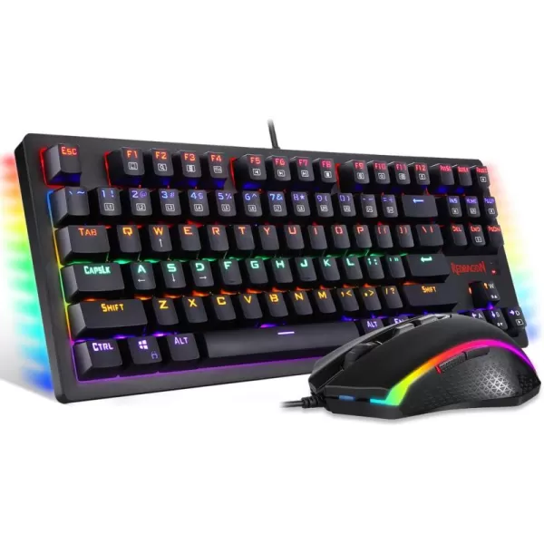 Redragon K552BA Gaming Keyboard and Mouse Mouse Pad Combo 87 keys LED Backlit Mechanical Gaming Keyboard with Blue Switches Gaming Mouse Mouse Pad for Windows PC Games  Keyboard Mouse Pad Set
