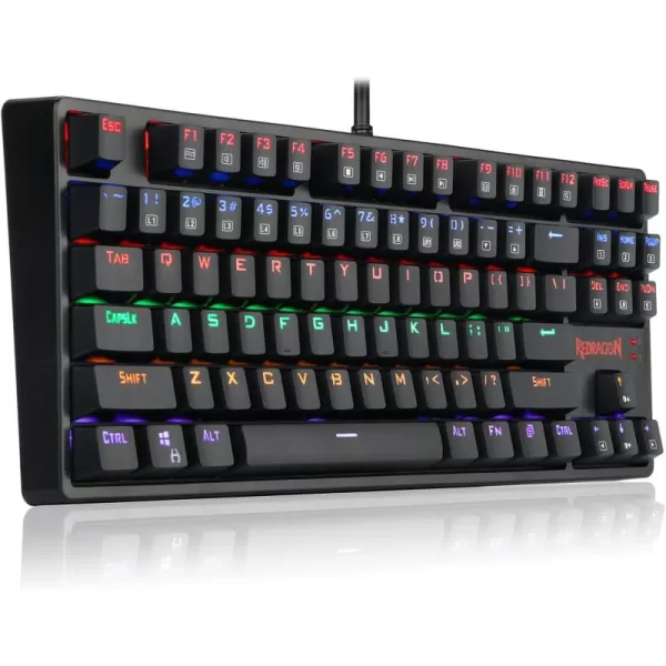 Redragon K576R DAKSA Mechanical Gaming Keyboard Wired USB LED Rainbow Backlit Compact Mechanical Gamers Keyboard 87 Keys for PC Computer Laptop Blue Switches Black