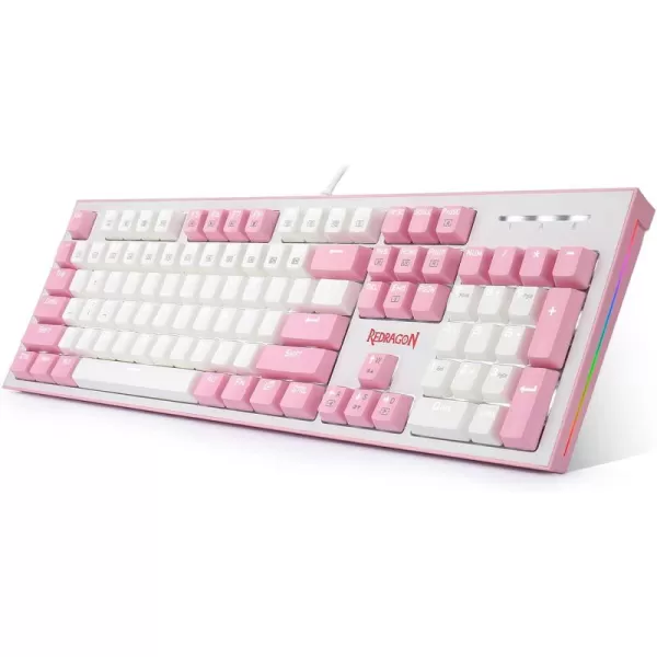 Redragon K623 Dual Color Keys Mechanical Gaming Keyboard Single White LED  RGB Side Edge Backlit 104 Key Wired Computer Keyboard with Blue Switches for Windows PC White  Pink