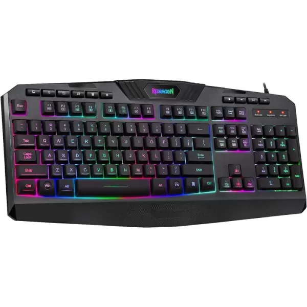 Redragon PC Gaming Keyboard RGB LED Backlit Wired Multimedia Keys Silent USB Keyboard with Wrist Rest for Windows PC Games Black