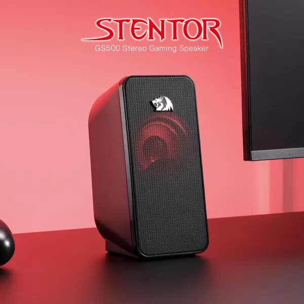 Redragon GS500 Stentor PC Gaming Speaker 20 Channel Stereo Desktop Computer Speaker with Red Backlight Quality Bass and Crystal Clear Sound USB Powered with a 35mm Connector