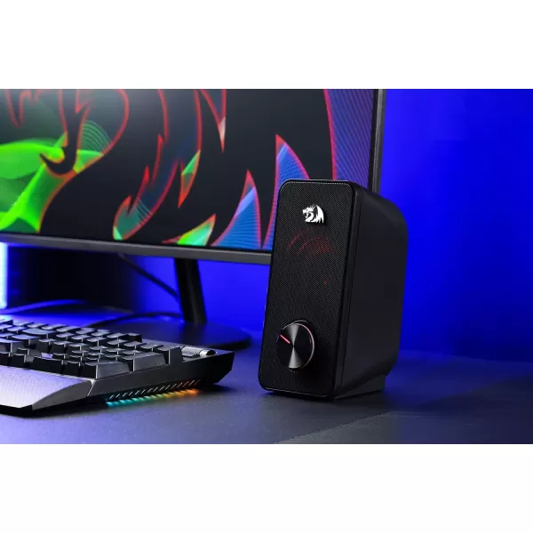 Redragon GS500 Stentor PC Gaming Speaker 20 Channel Stereo Desktop Computer Speaker with Red Backlight Quality Bass and Crystal Clear Sound USB Powered with a 35mm Connector
