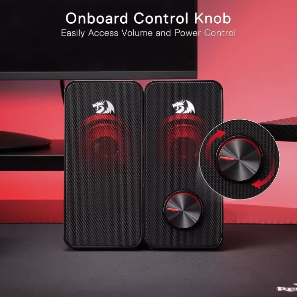 Redragon GS500 Stentor PC Gaming Speaker 20 Channel Stereo Desktop Computer Speaker with Red Backlight Quality Bass and Crystal Clear Sound USB Powered with a 35mm Connector
