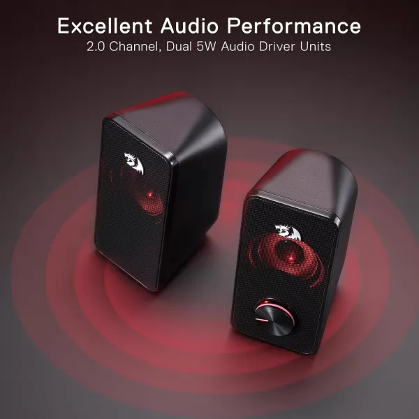 Redragon GS500 Stentor PC Gaming Speaker 20 Channel Stereo Desktop Computer Speaker with Red Backlight Quality Bass and Crystal Clear Sound USB Powered with a 35mm Connector