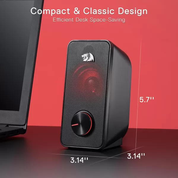 Redragon GS500 Stentor PC Gaming Speaker 20 Channel Stereo Desktop Computer Speaker with Red Backlight Quality Bass and Crystal Clear Sound USB Powered with a 35mm Connector
