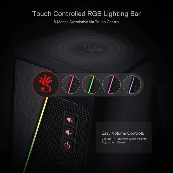 Redragon GS520 RGB Desktop Speakers 20 Channel PC Computer Stereo Speaker with 6 Colorful LED Modes Enhanced Sound and EasyAccess Volume Control USB Powered w 35mm Cable WhiteBlack