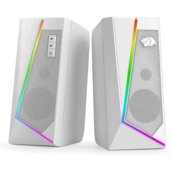 Redragon GS520 RGB Desktop Speakers 20 Channel PC Computer Stereo Speaker with 6 Colorful LED Modes Enhanced Sound and EasyAccess Volume Control USB Powered w 35mm Cable WhiteWhite