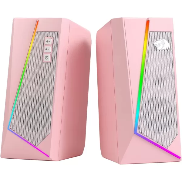 Redragon GS520 RGB Desktop Speakers 20 Channel PC Computer Stereo Speaker with 6 Colorful LED Modes Enhanced Sound and EasyAccess Volume Control USB Powered w 35mm Cable WhitePink