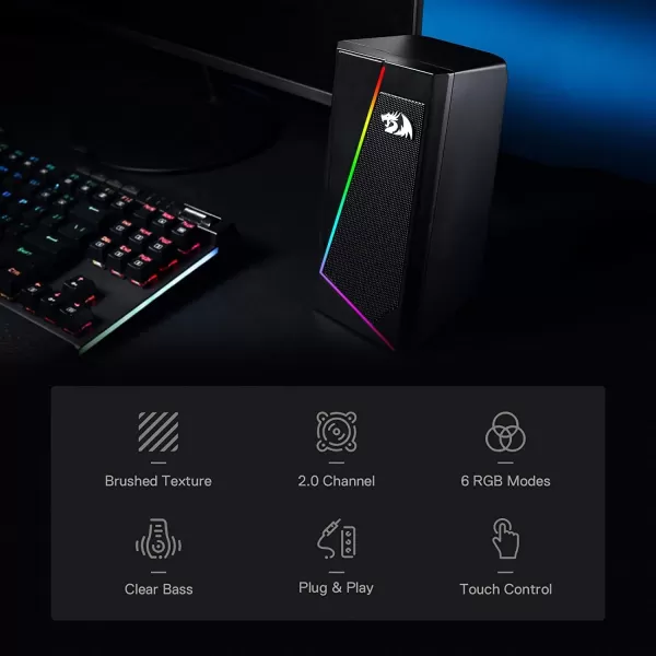 Redragon GS520 RGB Desktop Speakers 20 Channel PC Computer Stereo Speaker with 6 Colorful LED Modes Enhanced Sound and EasyAccess Volume Control USB Powered w 35mm Cable WhiteBlack