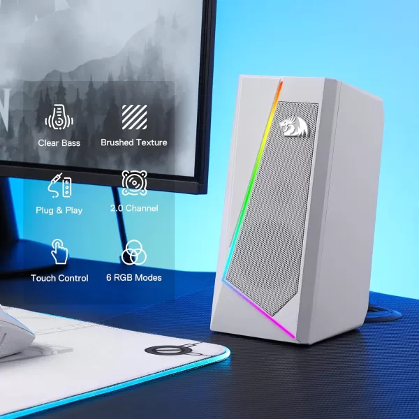 Redragon GS520 RGB Desktop Speakers 20 Channel PC Computer Stereo Speaker with 6 Colorful LED Modes Enhanced Sound and EasyAccess Volume Control USB Powered w 35mm Cable WhiteWhite