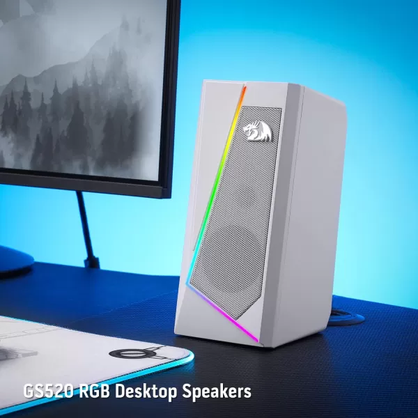 Redragon GS520 RGB Desktop Speakers 20 Channel PC Computer Stereo Speaker with 6 Colorful LED Modes Enhanced Sound and EasyAccess Volume Control USB Powered w 35mm Cable WhiteWhite