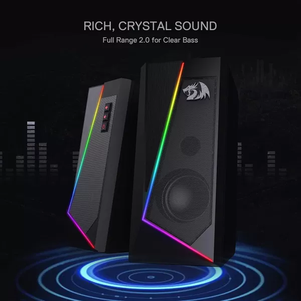 Redragon GS520 RGB Desktop Speakers 20 Channel PC Computer Stereo Speaker with 6 Colorful LED Modes Enhanced Sound and EasyAccess Volume Control USB Powered w 35mm Cable WhiteBlack