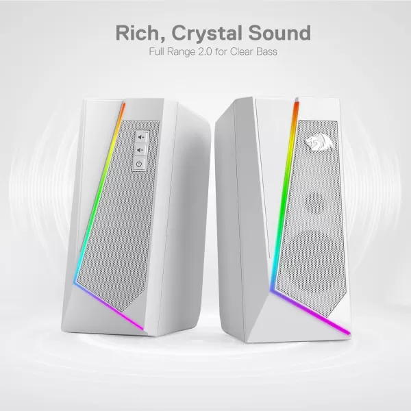 Redragon GS520 RGB Desktop Speakers 20 Channel PC Computer Stereo Speaker with 6 Colorful LED Modes Enhanced Sound and EasyAccess Volume Control USB Powered w 35mm Cable WhiteWhite