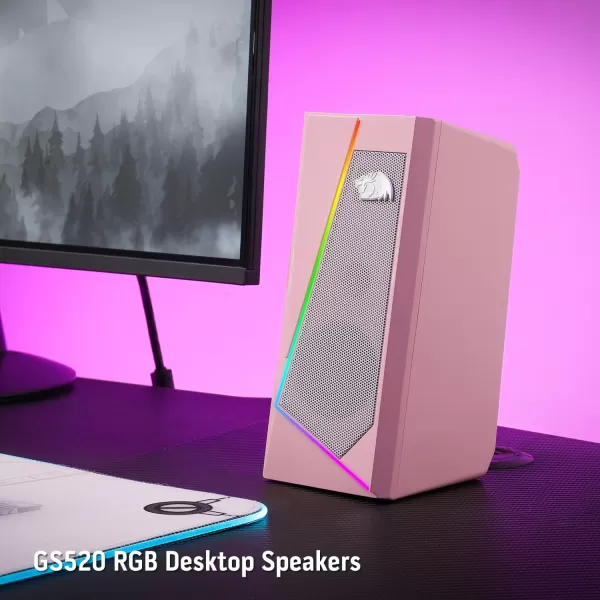 Redragon GS520 RGB Desktop Speakers 20 Channel PC Computer Stereo Speaker with 6 Colorful LED Modes Enhanced Sound and EasyAccess Volume Control USB Powered w 35mm Cable WhitePink