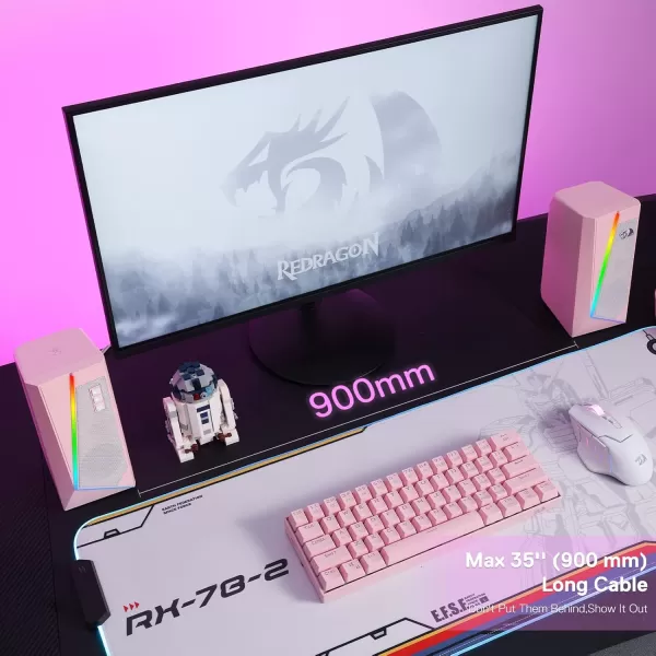 Redragon GS520 RGB Desktop Speakers 20 Channel PC Computer Stereo Speaker with 6 Colorful LED Modes Enhanced Sound and EasyAccess Volume Control USB Powered w 35mm Cable WhitePink