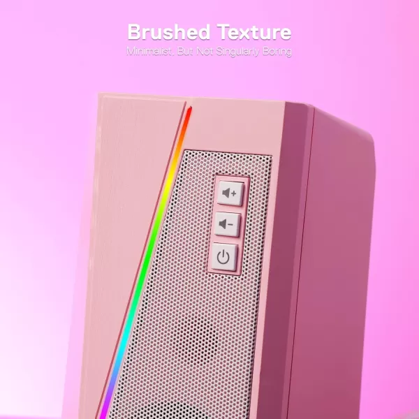 Redragon GS520 RGB Desktop Speakers 20 Channel PC Computer Stereo Speaker with 6 Colorful LED Modes Enhanced Sound and EasyAccess Volume Control USB Powered w 35mm Cable WhitePink