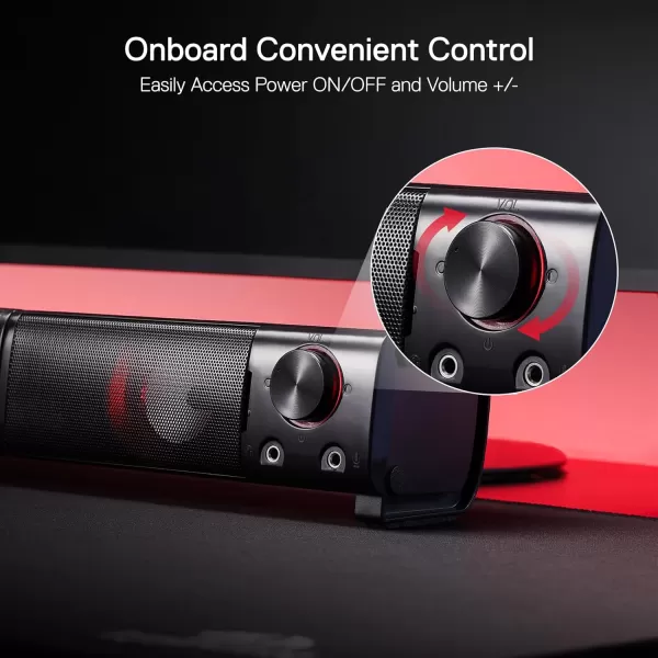 Redragon GS550 PC Gaming Speakers 20 Channel Desktop Computer Sound Bar with Compact Maneuverable Size Headphone Jack Quality Bass ampamp Decent Red Backlit USB Powered w 35mm Cable