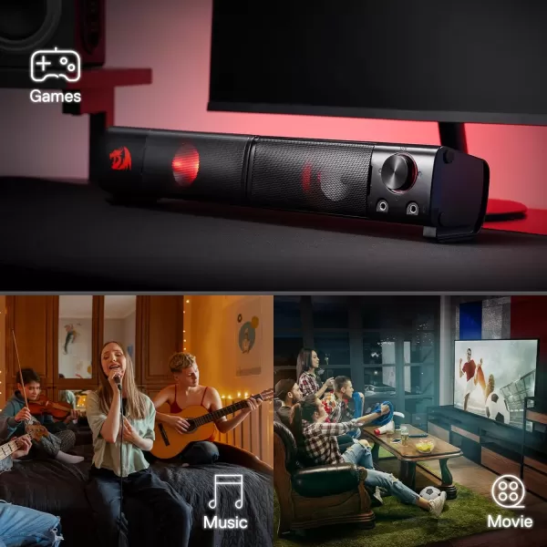 Redragon GS550 PC Gaming Speakers 20 Channel Desktop Computer Sound Bar with Compact Maneuverable Size Headphone Jack Quality Bass ampamp Decent Red Backlit USB Powered w 35mm Cable