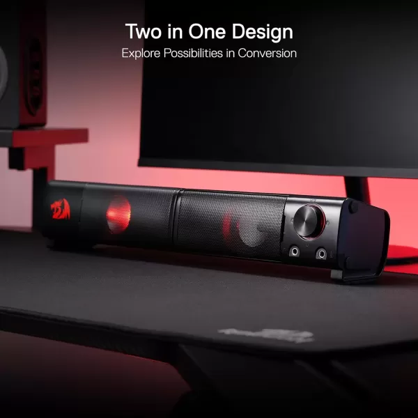 Redragon GS550 PC Gaming Speakers 20 Channel Desktop Computer Sound Bar with Compact Maneuverable Size Headphone Jack Quality Bass ampamp Decent Red Backlit USB Powered w 35mm Cable