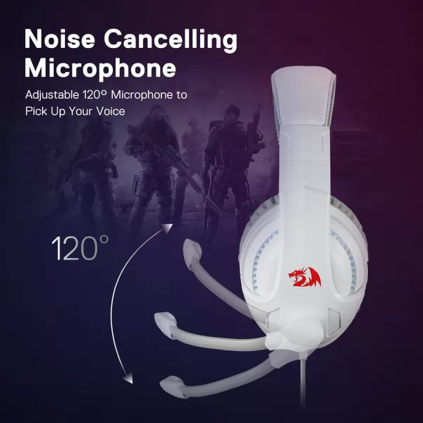 Redragon H211 Cronus Black Wired Gaming Headset Stereo Surround Sound NoiseCanceling Microphone Dynamic RGB Backlight 40 mm Drivers OverEar Headphones Works for PCPS5XBOXNSWhite