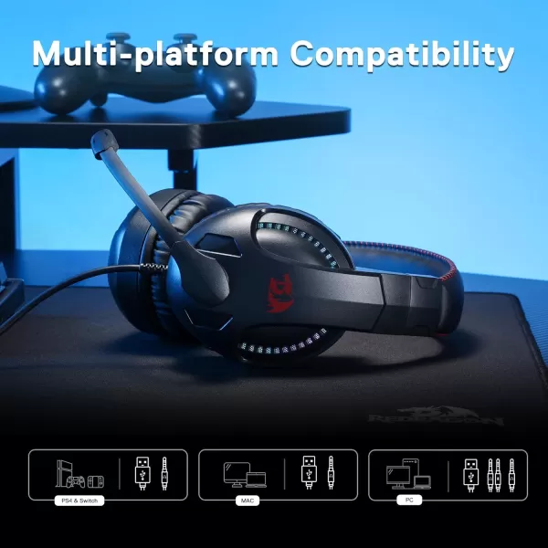 Redragon H211 Cronus Black Wired Gaming Headset Stereo Surround Sound NoiseCanceling Microphone Dynamic RGB Backlight 40 mm Drivers OverEar Headphones Works for PCPS5XBOXNSBlack
