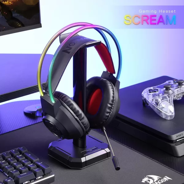 Redragon H231 Scream Wired Gaming Headset Stereo Surround Sound 40mm Drivers Leather Foam Ear Pads Noisecanceling Microphone Dynamic RGB Lighting Works with PCPS4PS5NSXboxone WhiteBlack