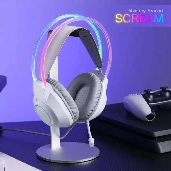 Redragon H231 Scream Wired Gaming Headset Stereo Surround Sound 40mm Drivers Leather Foam Ear Pads Noisecanceling Microphone Dynamic RGB Lighting Works with PCPS4PS5NSXboxone WhiteWhite