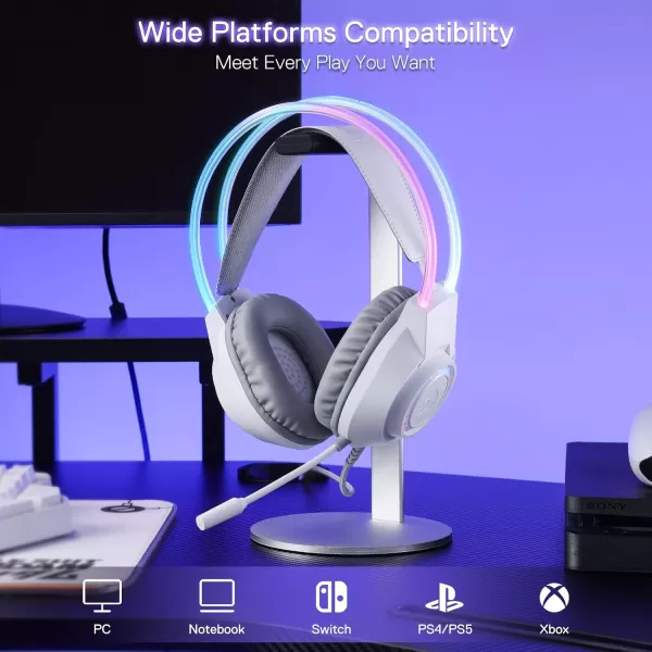 Redragon H231 Scream Wired Gaming Headset Stereo Surround Sound 40mm Drivers Leather Foam Ear Pads Noisecanceling Microphone Dynamic RGB Lighting Works with PCPS4PS5NSXboxone WhiteWhite