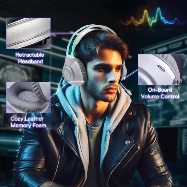 Redragon H231 Scream Wired Gaming Headset Stereo Surround Sound 40mm Drivers Leather Foam Ear Pads Noisecanceling Microphone Dynamic RGB Lighting Works with PCPS4PS5NSXboxone WhiteWhite