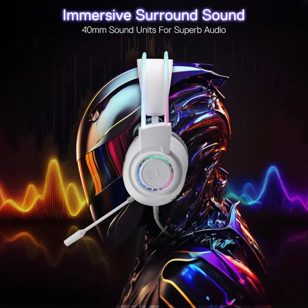 Redragon H231 Scream Wired Gaming Headset Stereo Surround Sound 40mm Drivers Leather Foam Ear Pads Noisecanceling Microphone Dynamic RGB Lighting Works with PCPS4PS5NSXboxone WhiteWhite