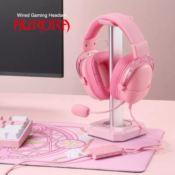 Redragon H376 Aurora Wired Gaming Headset 71 Surround Sound OverEar Headphone w40 MM Audio Drivers Advanced EQ Mode 240g Lightweight Cozy Memory Foam Pads USB Powered for PCPS4NS  PinkPink