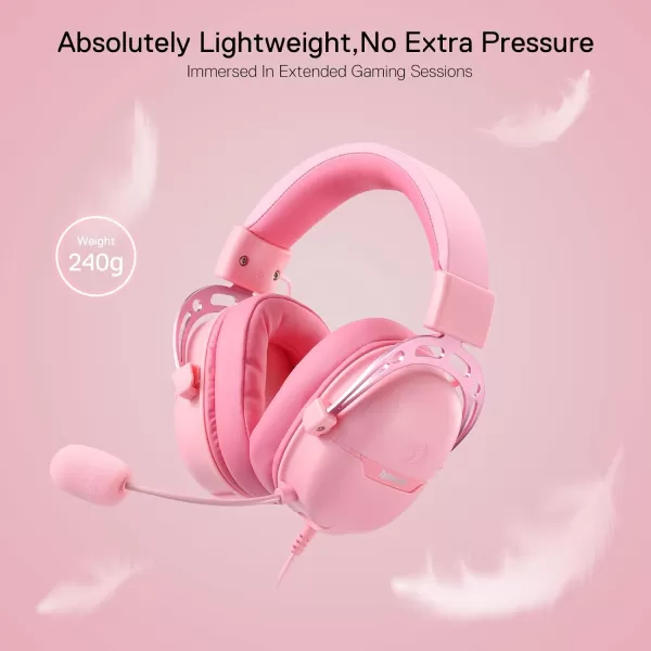 Redragon H376 Aurora Wired Gaming Headset 71 Surround Sound OverEar Headphone w40 MM Audio Drivers Advanced EQ Mode 240g Lightweight Cozy Memory Foam Pads USB Powered for PCPS4NS  PinkPink