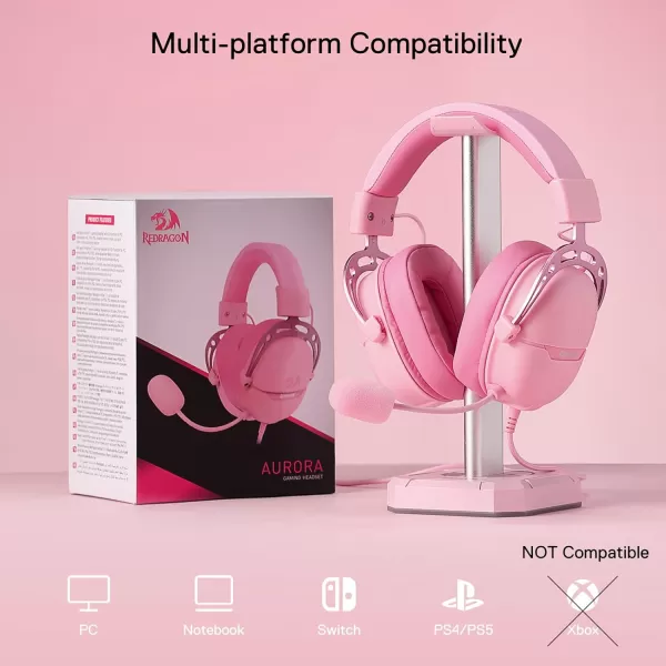 Redragon H376 Aurora Wired Gaming Headset 71 Surround Sound OverEar Headphone w40 MM Audio Drivers Advanced EQ Mode 240g Lightweight Cozy Memory Foam Pads USB Powered for PCPS4NS  PinkPink
