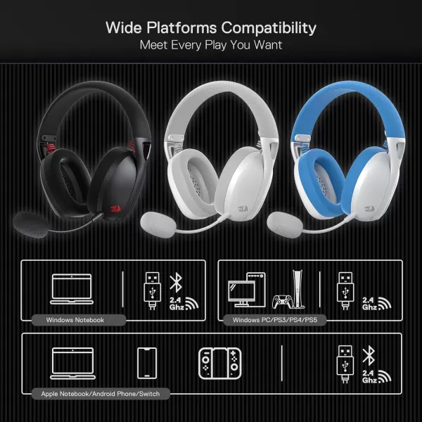 Redragon H848 BT Wireless Gaming Headset  Lightweight  71 Surround Sound  40MM Drivers  Detachable Microphone  Multi Platforms for PC PS543 Switch MobileBlue