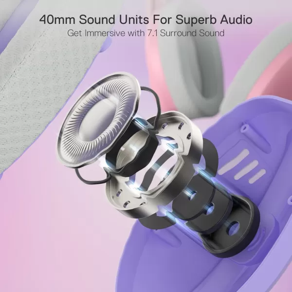 Redragon H848 BT Wireless Gaming Headset  Lightweight  71 Surround Sound  40MM Drivers  Detachable Microphone  Multi Platforms for PC PS543 Switch MobilePurple