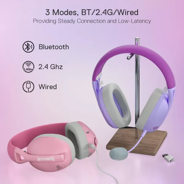 Redragon H848 BT Wireless Gaming Headset  Lightweight  71 Surround Sound  40MM Drivers  Detachable Microphone  Multi Platforms for PC PS543 Switch MobilePurple