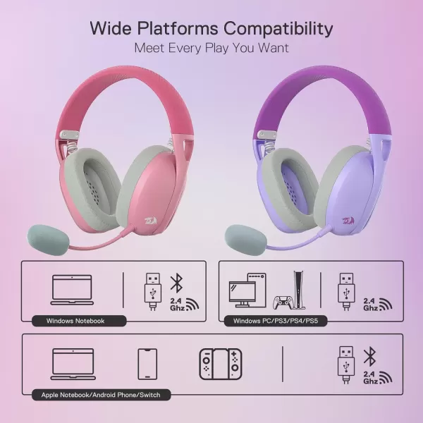 Redragon H848 BT Wireless Gaming Headset  Lightweight  71 Surround Sound  40MM Drivers  Detachable Microphone  Multi Platforms for PC PS543 Switch MobilePurple