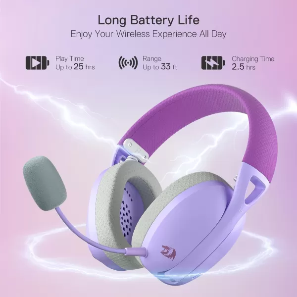 Redragon H848 BT Wireless Gaming Headset  Lightweight  71 Surround Sound  40MM Drivers  Detachable Microphone  Multi Platforms for PC PS543 Switch MobilePurple