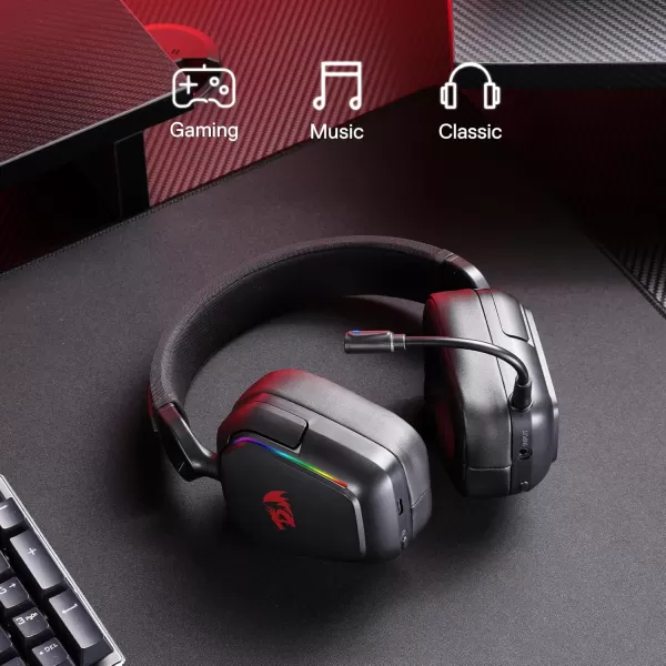 Redragon H868 3Mode Wireless RGB Gaming Headset 71 Surround Sound 40 mm Drivers Leather Foam Ear Pads Noisecanceling Microphone OverEar Headphones Works for Mobile PCPS5XBOXNS