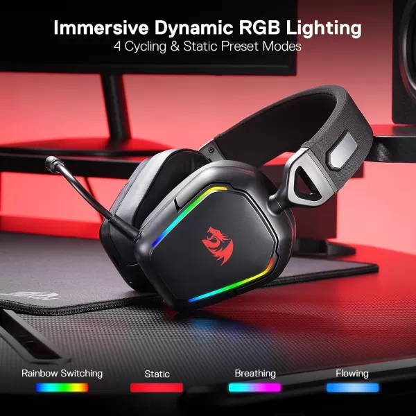 Redragon H868 3Mode Wireless RGB Gaming Headset 71 Surround Sound 40 mm Drivers Leather Foam Ear Pads Noisecanceling Microphone OverEar Headphones Works for Mobile PCPS5XBOXNS