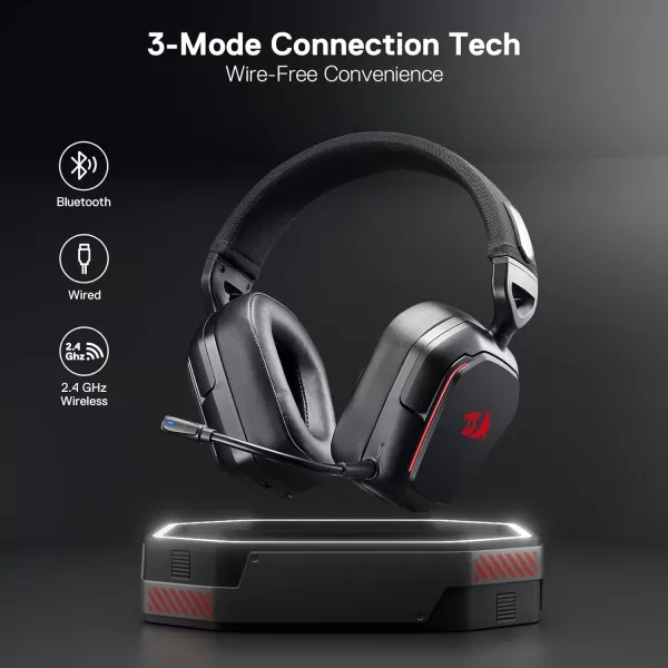 Redragon H868 3Mode Wireless RGB Gaming Headset 71 Surround Sound 40 mm Drivers Leather Foam Ear Pads Noisecanceling Microphone OverEar Headphones Works for Mobile PCPS5XBOXNS